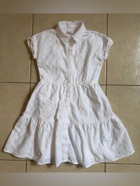 Wonder Nation Girls M(7-8) White Eyelet Button Front Shirtdress Lined Cotton